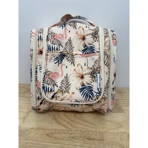 Large Hanging Toiletry Bag for Women - Travel Makeup Organizer Beige Flamingo #6